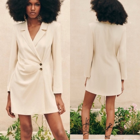 🐚 ZARA CREAM LINEN BLEND BLAZER DRESS! - Picture 6 of 16